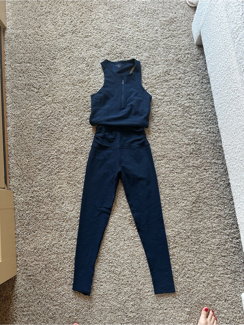 Beyond Yoga Navy Zip-Front Sleeveless Jumpsuit
